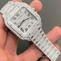 VVS1 Moissanite Studded Iced Out Santos Watch, Bust down Diamonds Watch, Stainle - £1,465.85 GBP