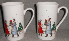 Set (2) Studio Nova Christmas Shoppers Pattern 10 Oz Handled Mugs - £19.46 GBP