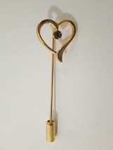 Vintage Gold Tone Open Heart Stick / Hat Pin Purple Birthstone Rhinestone - $21.99