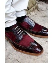 NEW Handmade Men&#39;s Burgundy Wing Tip Shoes, Men&#39;s Leather Suede Lace Up Formal S - £115.07 GBP