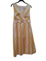 Christopher &amp; Banks Yellow Striped V-Neck Tie Back Midi Dress Petite Siz... - £12.49 GBP