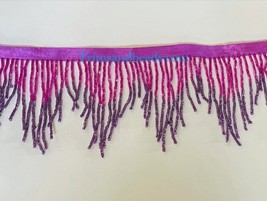 3&quot; Fuchsia AB/PURPLE Glass Bugle Bead Chevron Ombre Beaded Fringe Trim Variegate - £11.18 GBP