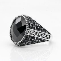 S925 Sterling Silver Natural Black Zircon Stone Men Ring S925 Thai Silver Fine J - £38.31 GBP