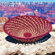 Wicker Straw Rattan Woven Basket Tray Serving Wall Art Boho 12” Red Pink... - $44.95