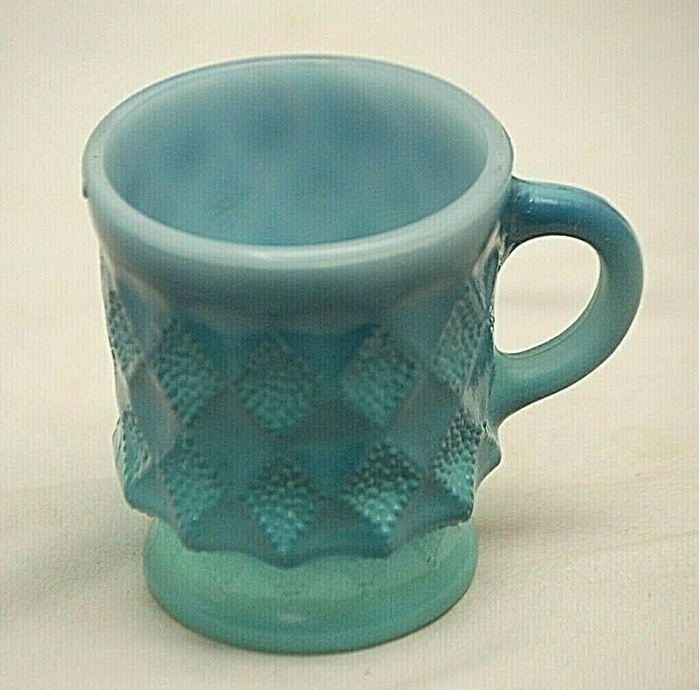 Primary image for Anchor Hocking Kimberly Blue Cup Mug Milk Glass Diamond Designs Vintage MCM