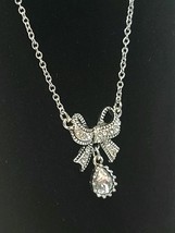 Embellished Bow Silver Tone Necklace by AVON signed NRT 18" - $6.79