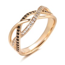 Luxury 585 Rose Gold Natural Black Zircon Ring Geometric Line Cross Wedding Ring - £7.06 GBP