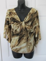 UVA USA Ruched V-Neck 3/4 Slit Sleeves Stretchy Blouse Top Beige Brown M... - £19.65 GBP