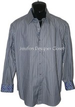 NEW ROBERT GRAHAM shirt L striped with contrasting cuffs $228 navy high-... - $110.00