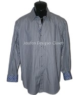 NEW ROBERT GRAHAM shirt L striped with contrasting cuffs $228 navy high-... - $150.75 CAD