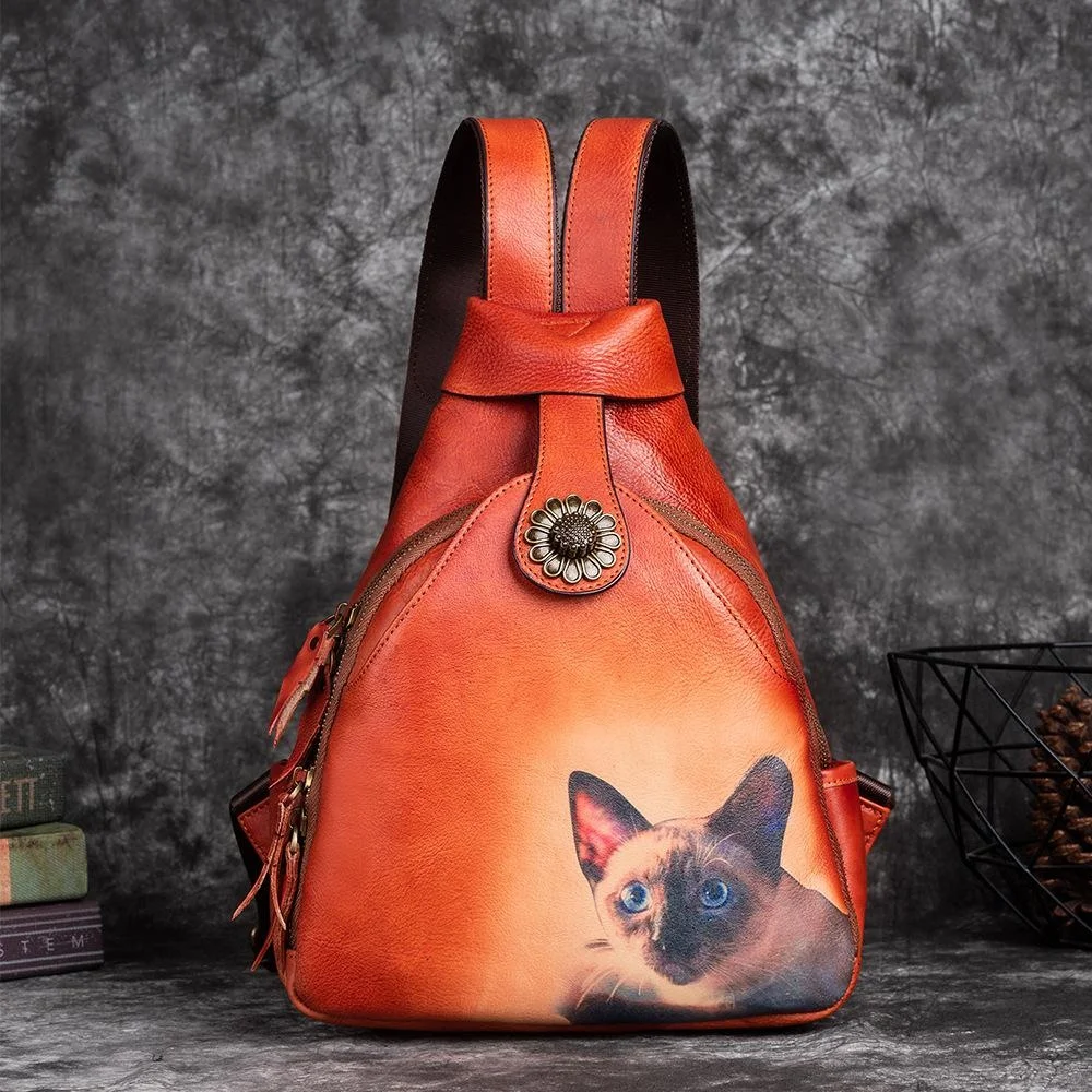  Women Animal Prints Vintage  Leather Backpack 2024  Female Shoulder Bag Retro S - £80.21 GBP