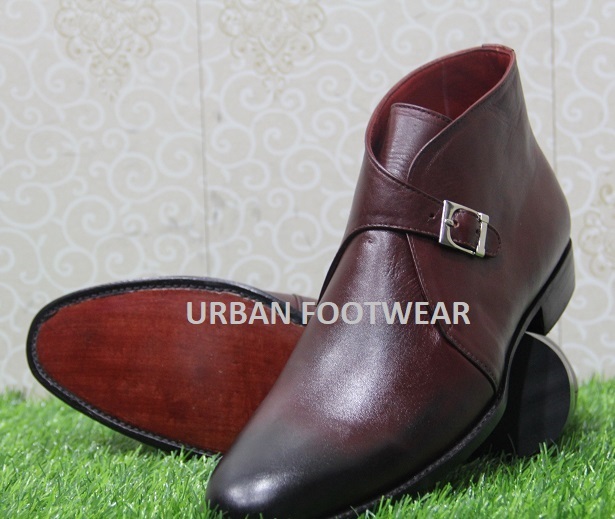 New Men's Handmade Chukka Boots, Men's Two Tone Burgundy Black Leather Single