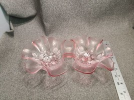 Vintage Mikasa Rosella Frosted Pink Glass Petal Shaped Double Serving Bowl 11&quot; - $15.92