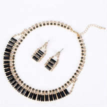 Black Crystal &amp; Cubic Zirconia Drop Earrings &amp; Statement Necklace - $15.99