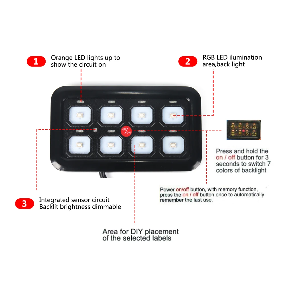 Car 8 Gangs On-Off Control Switch Panel Universal Power System LED Backlight S - £101.15 GBP