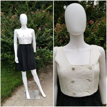 Vintage 1960s Black/white Textured Jackie O style Dress Crystal Buttons W23-24&quot; - £27.69 GBP