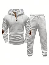 Men&#39;s Solid Color Patchwork Long Sleeve Front Button and Pants Outfit, M... - $47.51