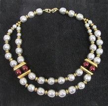 VTG Napier Faux Baroque Gray Red Pearl Gold Choker Necklace Worldly Temp... - $44.54