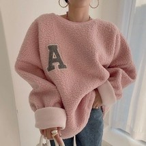Irt 2021 autumn korean chic embroidered letter loose solid color long sleeved lamb wool thumb200