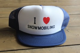 Vintage I LOVE SNOWMOBILING Snapback Mesh Trucker Hat - £12.69 GBP