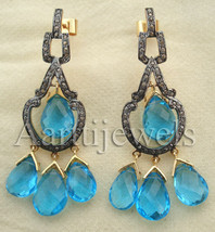 Victorian 2.00ct Rose Cut Diamond Blue Topaz Earrings Special Gift Mothe... - $629.78