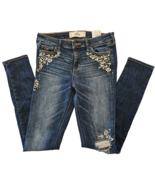 Hollister Embroidered Jeans Womens 25 1R Distressed Super Skinny Mid Ris... - £19.28 GBP