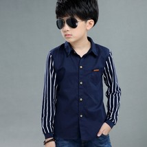 Al patchwork shirt teen baby kids boys long sleeve stripe fastener gentleman shirt tops thumb200