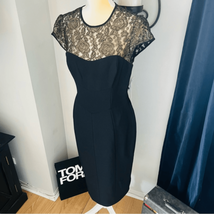 Maggy London Black Stretch Crepe Gold Lace Illusion Dress, Black, Size 8... - $140.25