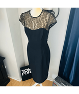 Maggy London Black Stretch Crepe Gold Lace Illusion Dress, Black, Size 8... - £110.28 GBP