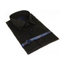 Men 100% Sateen Cotton Shirt Manschett Quesste Turkey Slim Fit 4010-08 Black image 5