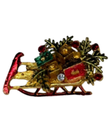 Christmas Sled with Gifts Pin Brooch Holiday Jewelry Rhinestones Tobogga... - £15.66 GBP