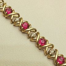 14k Yellow Gold Over With Round Ruby &amp; Diamonds 9.05CT Adorable Tennis Bracelet - £137.00 GBP
