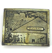 Vintage Wausau Belt Buckle 1976 Wisconsin Bull Leather Bergamot Brass Wo... - $19.79