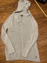 Eddie Bauer Women&#39;s Hooded Sweater Pullover Gray Medium Stripe Zig Zag - £5.16 GBP