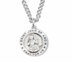 Sterling Silver Round St. Joan Of Arc Patron Of France Necklace &amp; Chain - £59.82 GBP