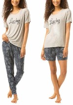 Lucky Brand Women&#39;s 3 Piece Pajama Set, Tee, Short, and Pant  M, Navy Paisley - £19.80 GBP
