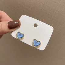 Blue Resin Heart Earrings for Women Girls Korean Small Cute Stud Earrings Weddin - £10.53 GBP