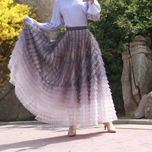 Gray White Maxi Tiered Tulle Skirt Outfit Women Custom Plus Size Tulle Skirt image 1