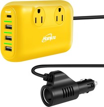 200W Car Power Inverter Dc 12V To 110V Ac Loptop Car Charger, 3 Usb, Yellow - £29.49 GBP