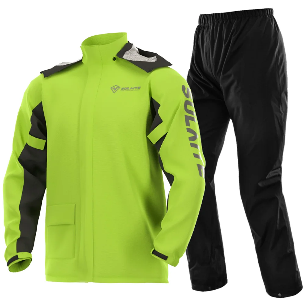 SULAITE Green Reflective Motorcycle Raincoat Suit Lightweight Foldable Waterproo - £242.50 GBP