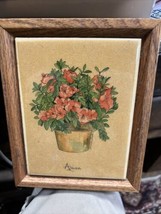 Vintage Wood Framed Ceramic Tile Hot Plate Trivet. Azalea By Dan Deleau ... - $14.99
