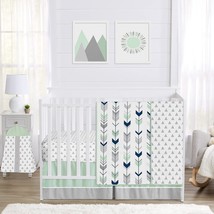 Grey, Navy Blue and Mint Woodland Arrow 4 Piece Baby Boy or Girl Crib Bed Beddin - £218.59 GBP