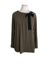 Bellyssima Maternity Womens Top Size Small Black Brown Stripe Pussy Bow ... - $18.81