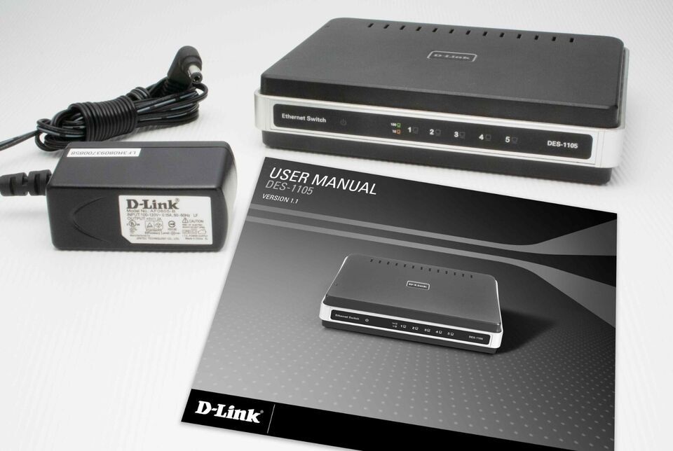 D-LINK DES-1105 5-PORTS ETHERNET SWITCH 10/100 MBPS AF0605-B POWER SUPPL... - $7.91