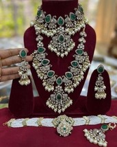 Bollywood Style Indian Gold Plated Kundan Bridal Necklace Head Pcs Jewelry Set - £265.16 GBP