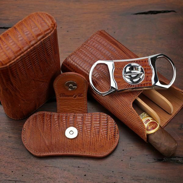 Brizard and Co  &quot;Show Band&quot; 3 Cigar Case &amp; Cutter Combo  - Lizard Patter... - $275.00
