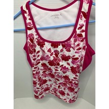 Danskin Womens Size Medium 8 10 Tank Top Shirt Pink Red Leaves Compression Sleev - £10.31 GBP