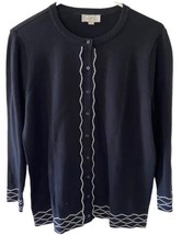 Loft Sweater Womens Medium  Black Button-Front Cotton Knit Cardigan Grannycore - £8.87 GBP