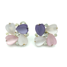 LISNER thermoset plastic rhinestone screw-back earrings - 1&quot; purple pink... - £18.09 GBP