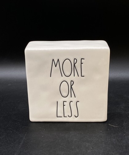 White Rae Dunn Desk Decor Paperweight Block Double Less Is More / More O... - $12.86